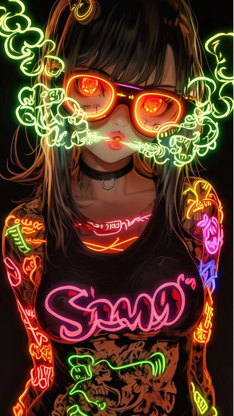 Neon Cyberpunk Girl with Glowing Eyes and Tattoos 4K Eye Wallpaper