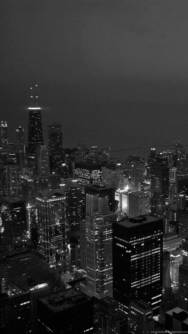 Chicago Night Skyline (Black and White) 4K Mobile Wallpaper