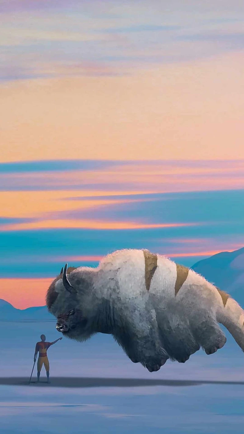 Avatar: The Last Airbender - Appa Sunset 4K Mobile Wallpaper
