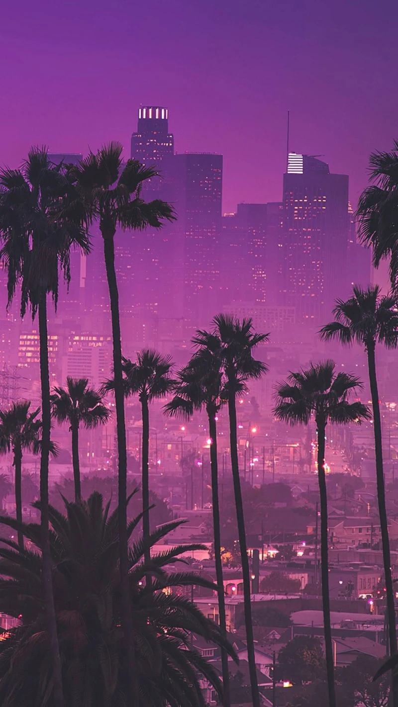 Purple Los Angeles Nightscape 4K Mobile Wallpaper