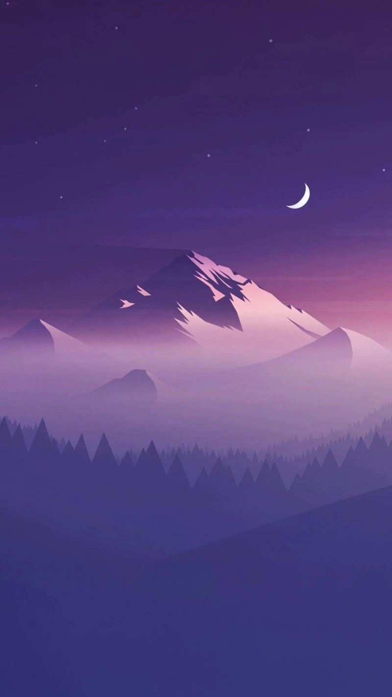 Misty Mountain Under a Crescent Moon 4K Mobile Wallpaper