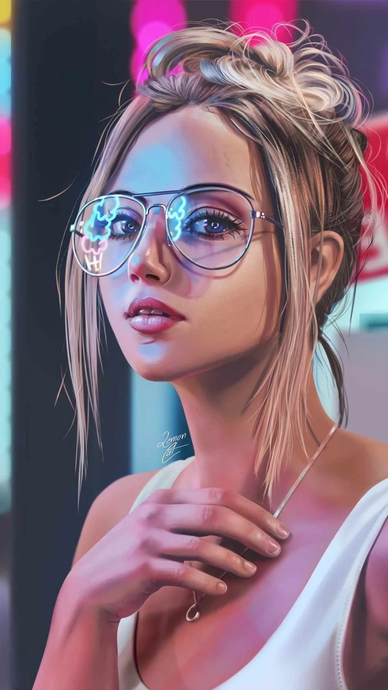 Neon City Girl 4K Mobile Wallpaper