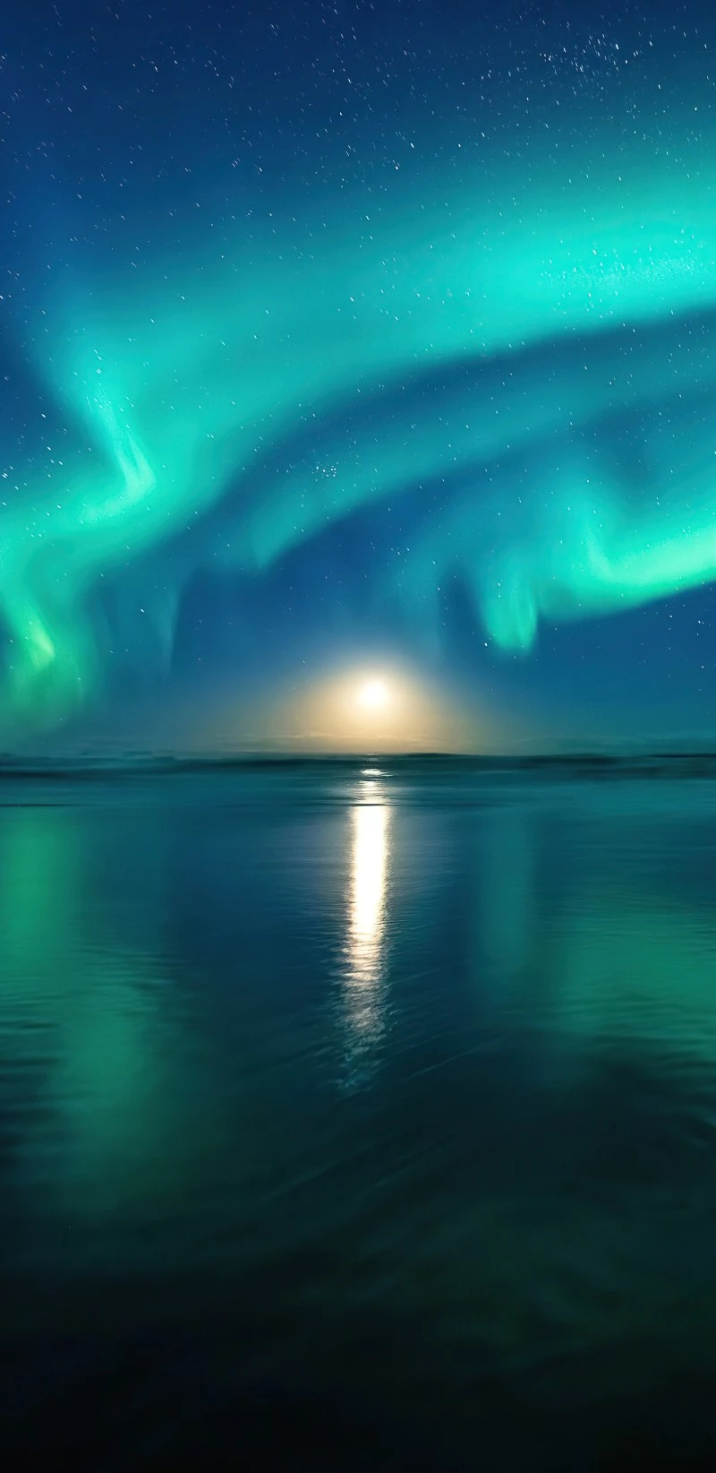 Aurora Borealis and Moonlit Sea 4K Mobile Wallpaper