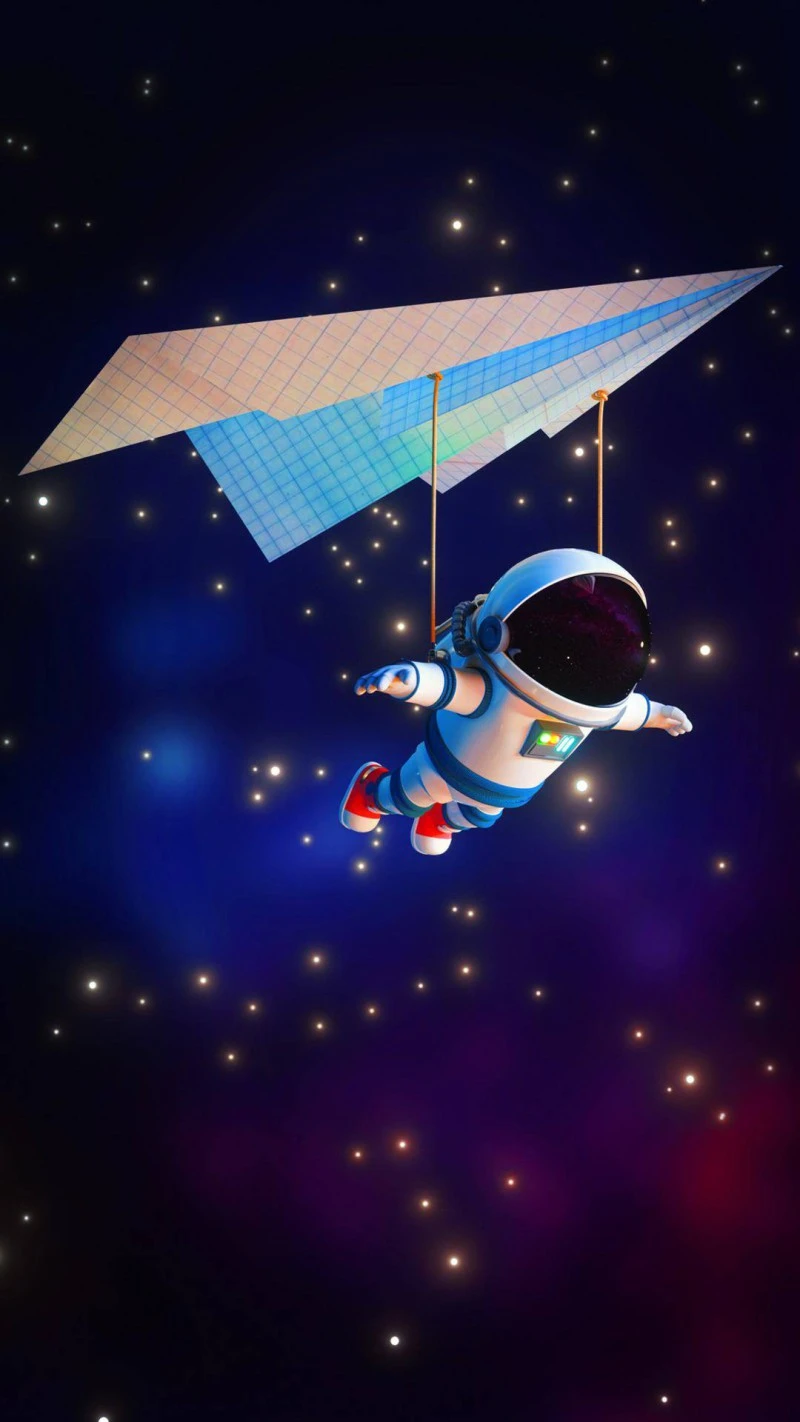 Astronaut Flying on Paper Airplane 4K Mobile Wallpaper