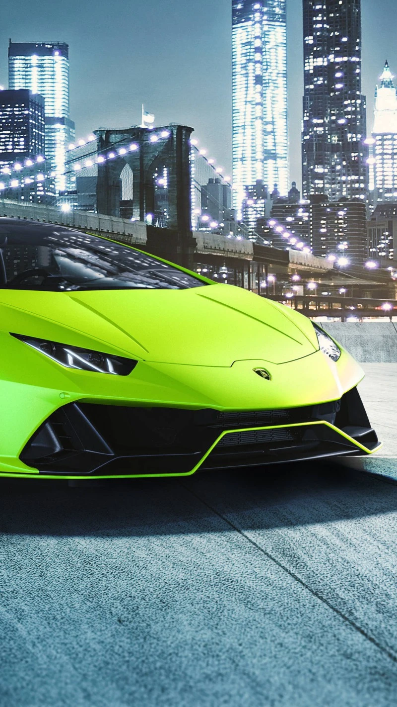 Lime Green Lamborghini Huracán in NYC 4K Mobile Wallpaper