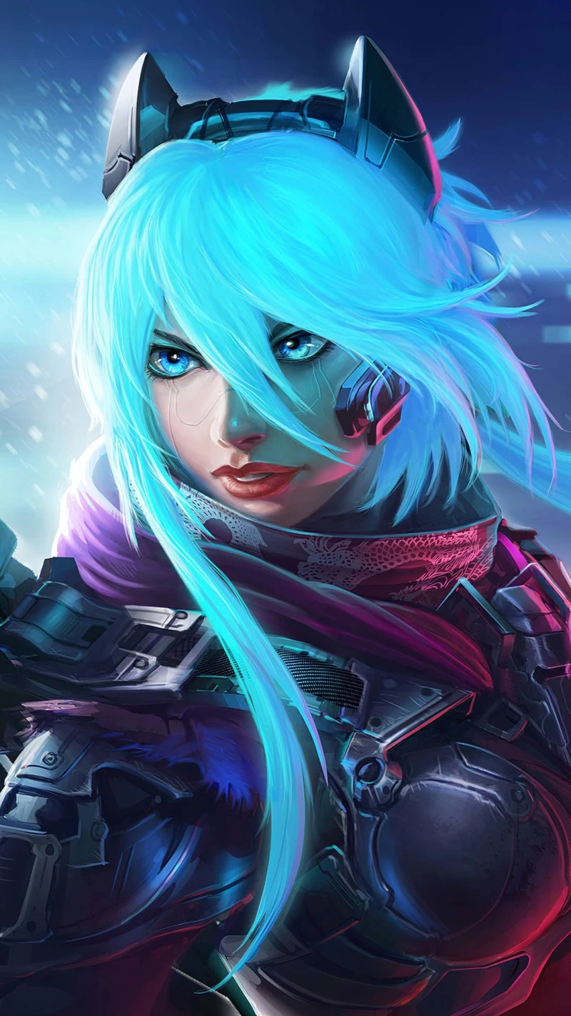 Neon Cyborg Girl 4K Mobile Wallpaper