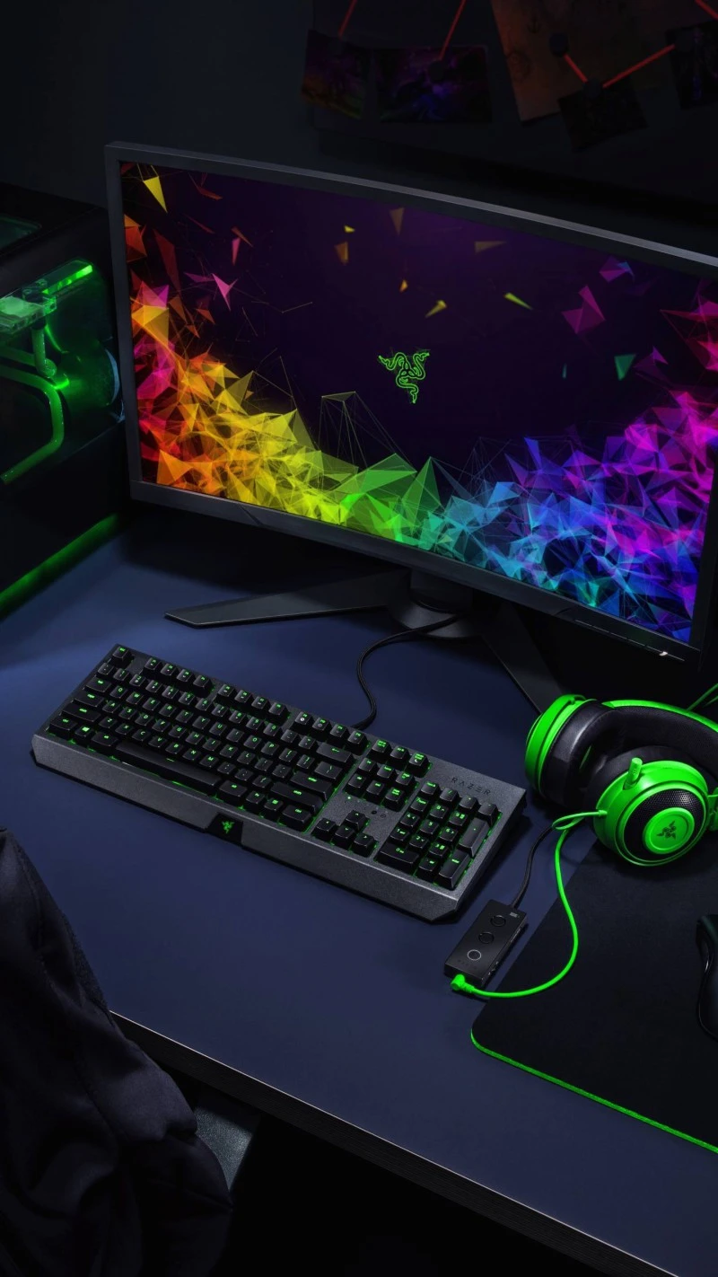 Razer Neon Gaming Setup 4K Mobile Wallpaper