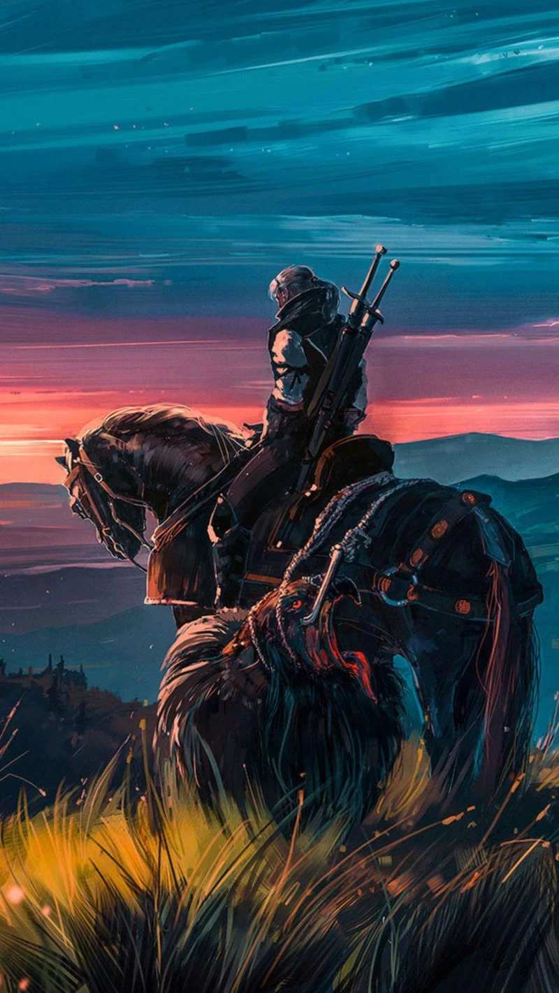 Geralt at Sunset 4K Mobile Wallpaper
