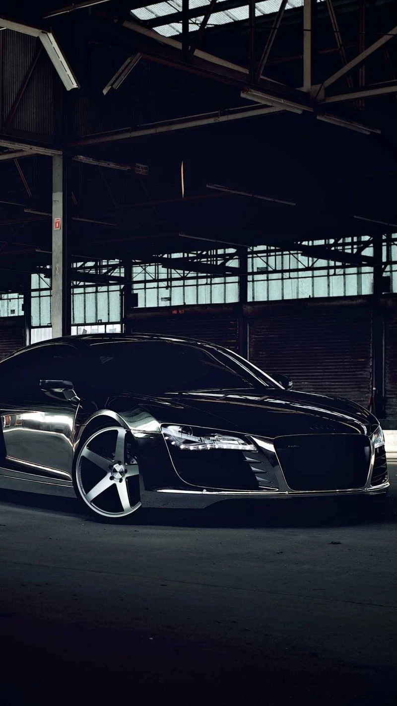 Chrome Audi R8 in Industrial Setting 4K Mobile Wallpaper