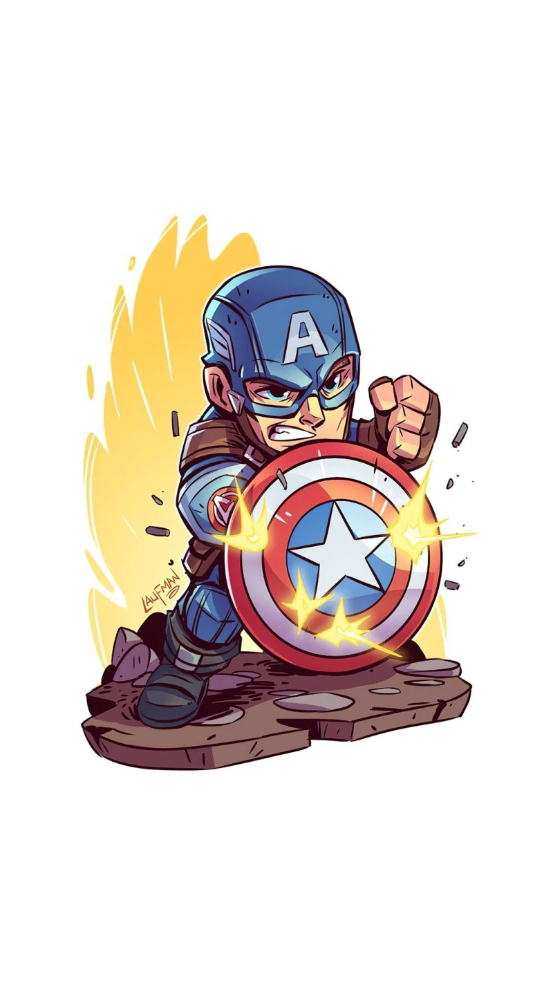 Chibi Captain America in Action 4K Mobile Wallpaper