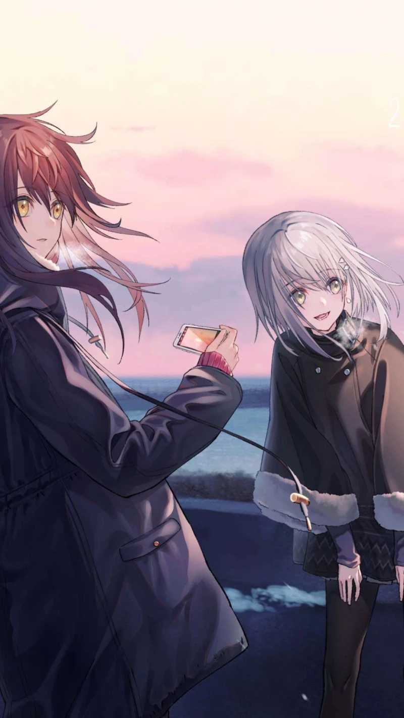 Anime Girls at Dusk 4K Mobile Wallpaper