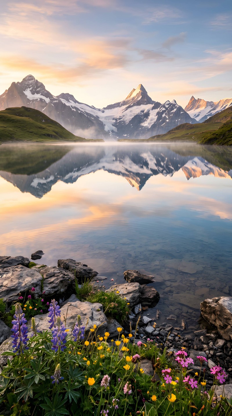 Vibrant Floral Lake Reflection Sunset 4K Wallpaper for iPhone 4K Scene Wallpaper