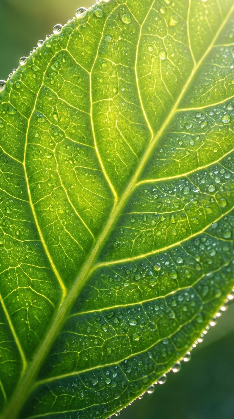 Refreshing Green Leaf with Dew Drops AMOLED Wallpaper 4K Oc Wallpaper
