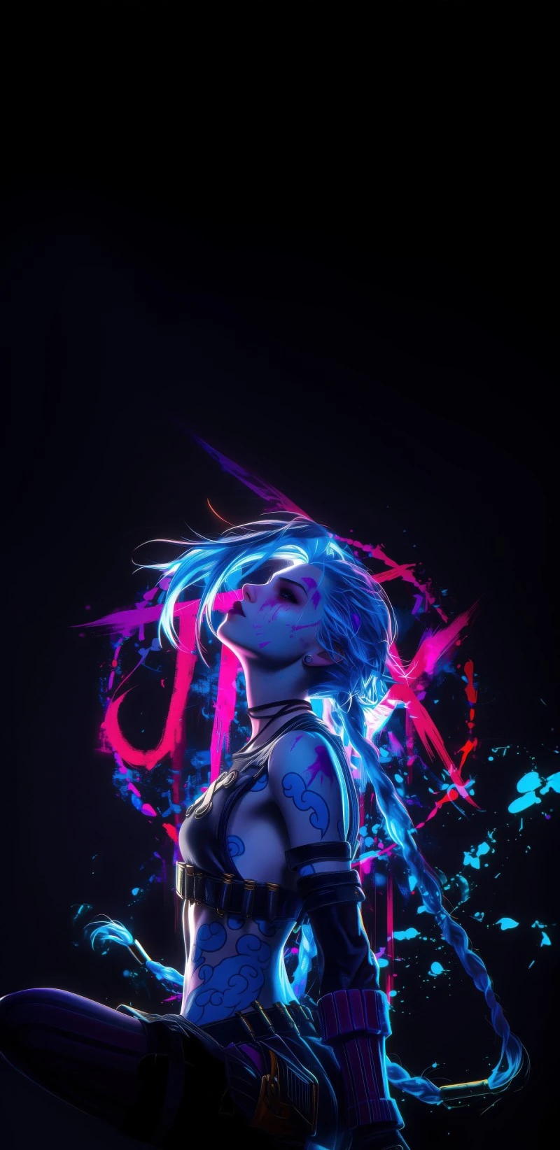 Jinx - Arcane Neon Glow 4K Mobile Wallpaper
