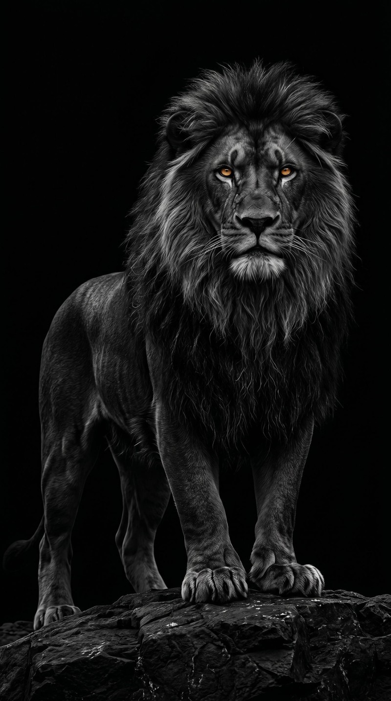 Black and White Lion Portrait with Golden Eyes Home Screen Background 4K White Wallpaper