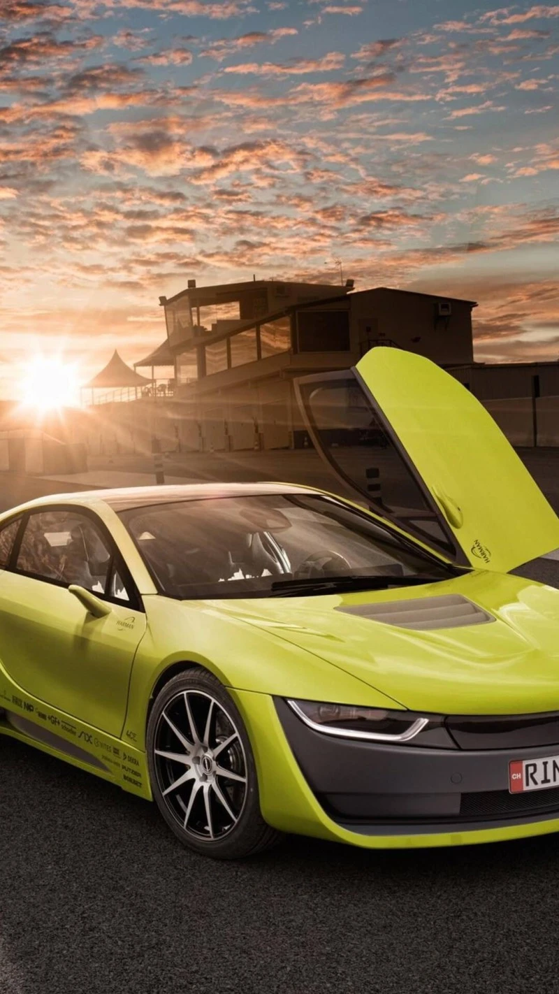 Lime Green Sports Car at Racetrack 4K Mobile Wallpaper