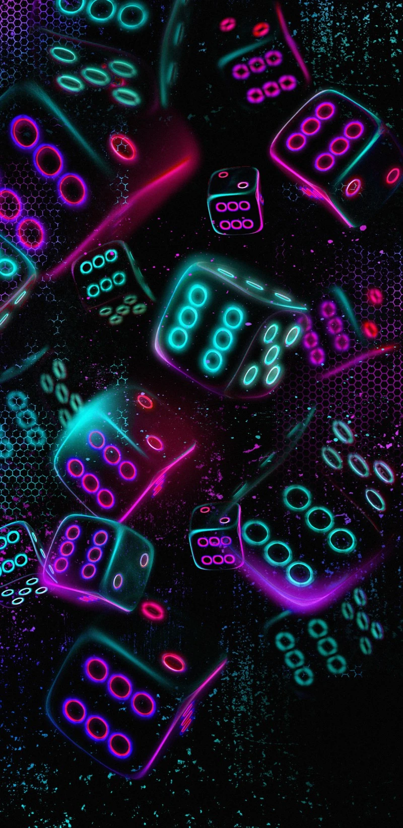 Neon Dice Fall 4K Mobile Wallpaper