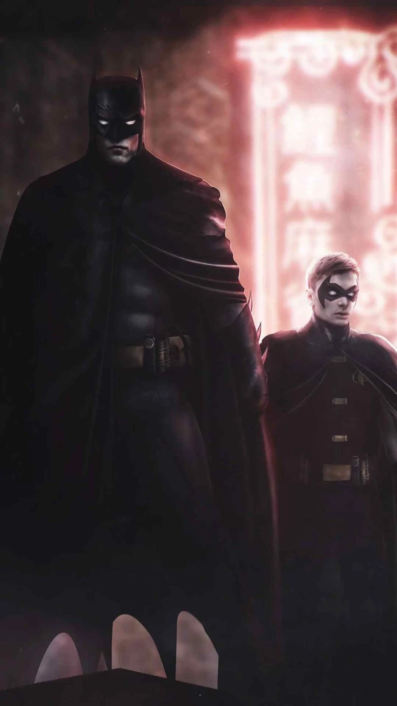Batman and Robin: Dark Knight Duo 4K Mobile Wallpaper