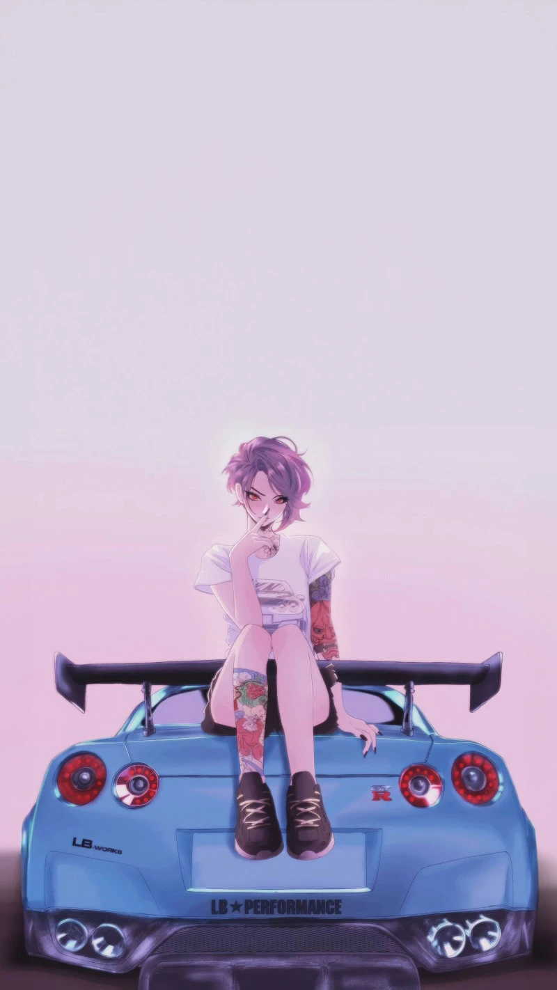 Anime Girl with Modified Car 4K Mobile Wallpaper