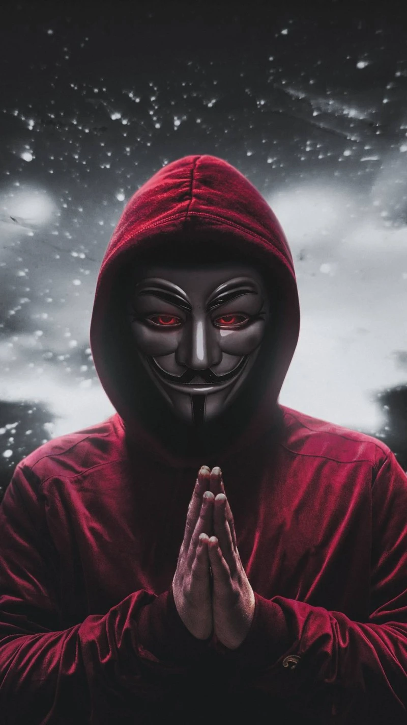 Anonymous in Red Hoodie 4K Mobile Wallpaper