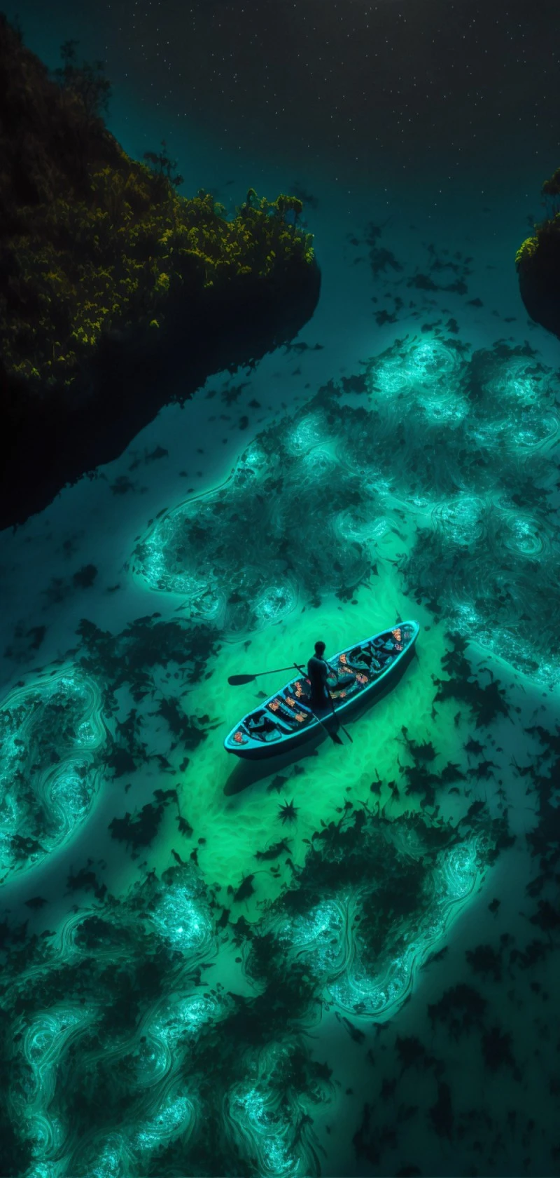 AI-Generated Bioluminescent Lagoon 4K Mobile Wallpaper