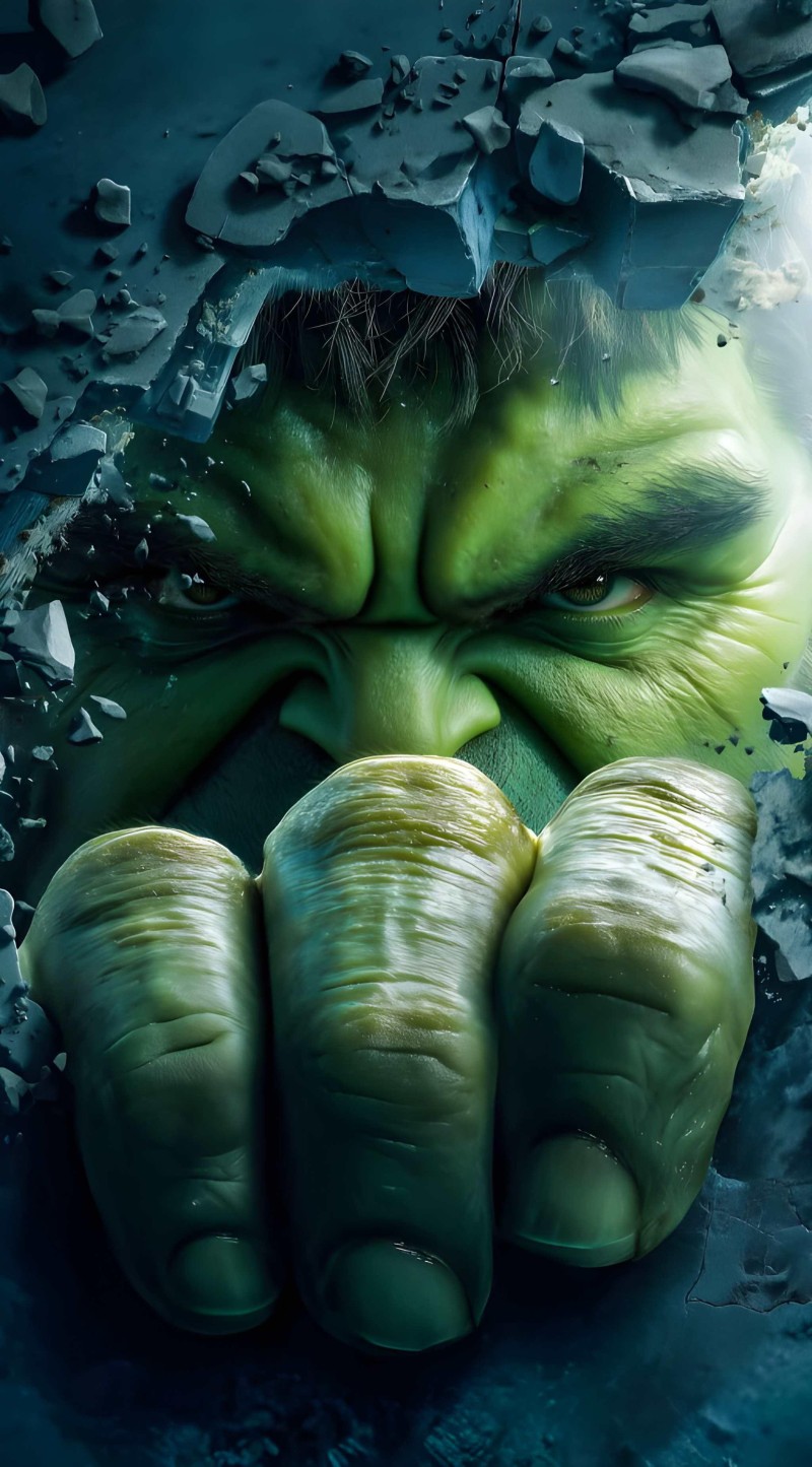Intense Green Hulk Smash Through Wall Superhero Scene 4K X Wallpaper