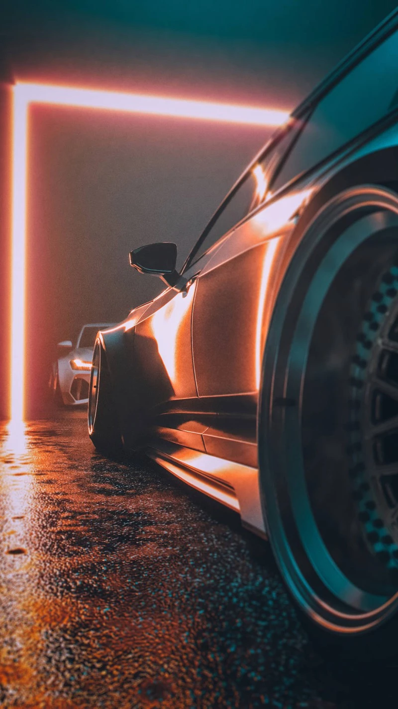 Custom Sports Car in Neon Setting 4K Mobile Wallpaper