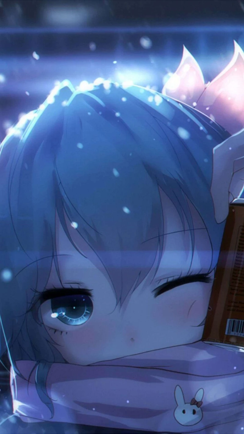 Winking Anime Girl in Winter 4K Mobile Wallpaper
