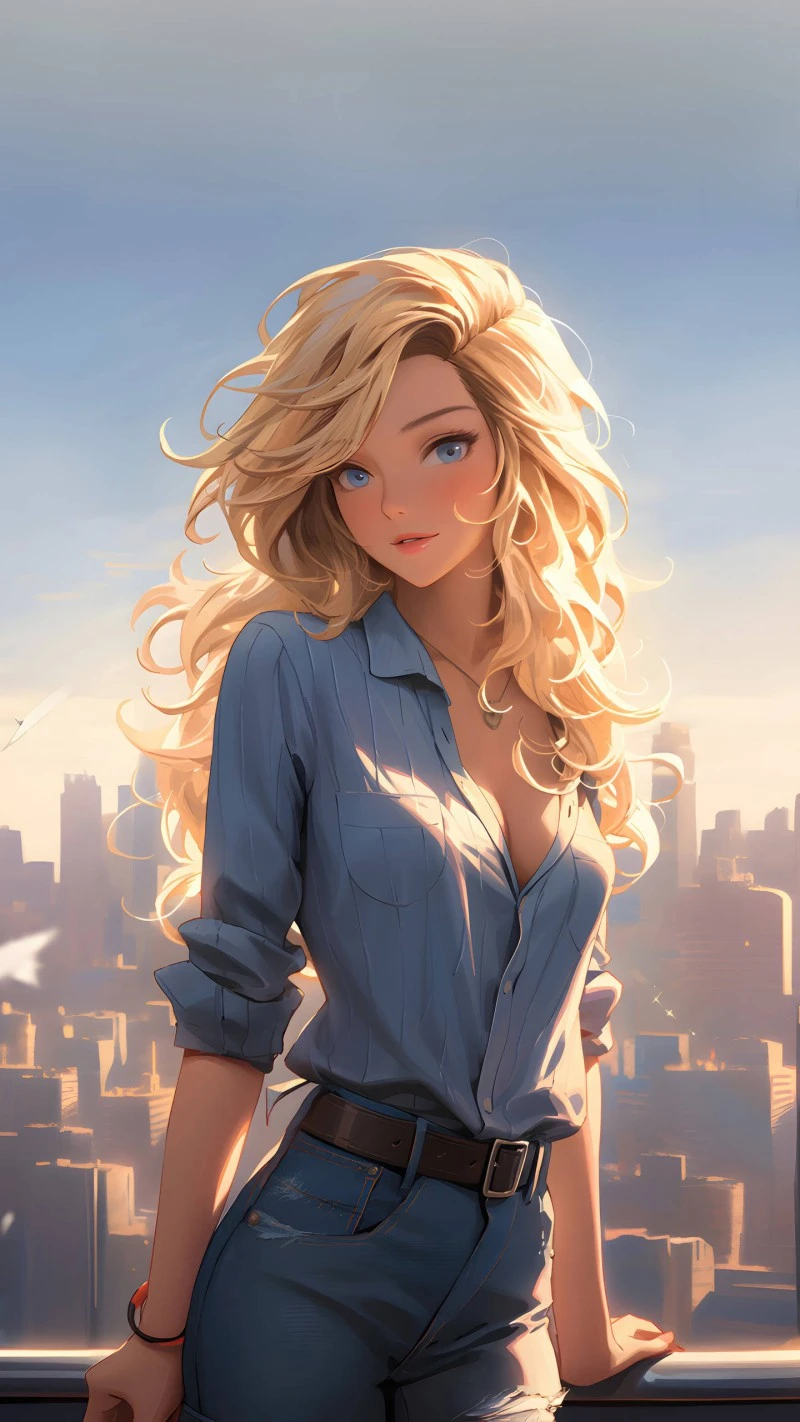 Blonde Anime Girl in City 4K Mobile Wallpaper