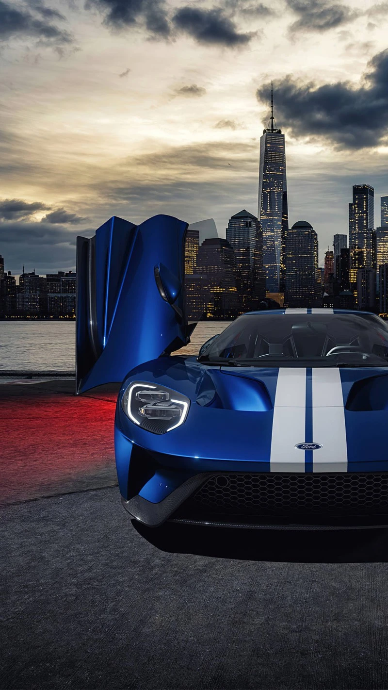 Ford GT against the NYC Skyline 4K Mobile Wallpaper