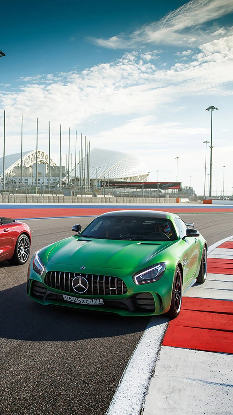 Green Mercedes-AMG GT on the Racetrack 4K Mobile Wallpaper