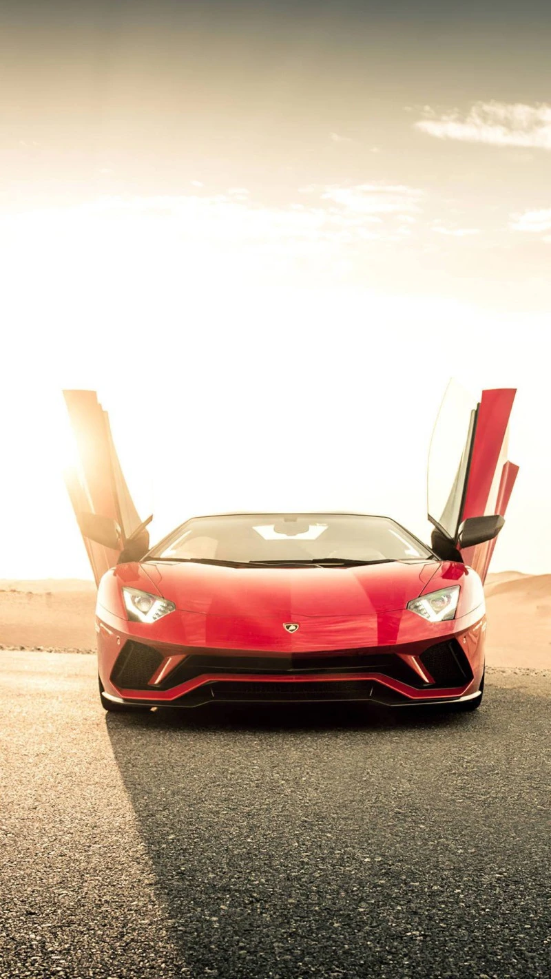 Red Lamborghini Aventador Roadster in the Desert 4K Mobile Wallpaper
