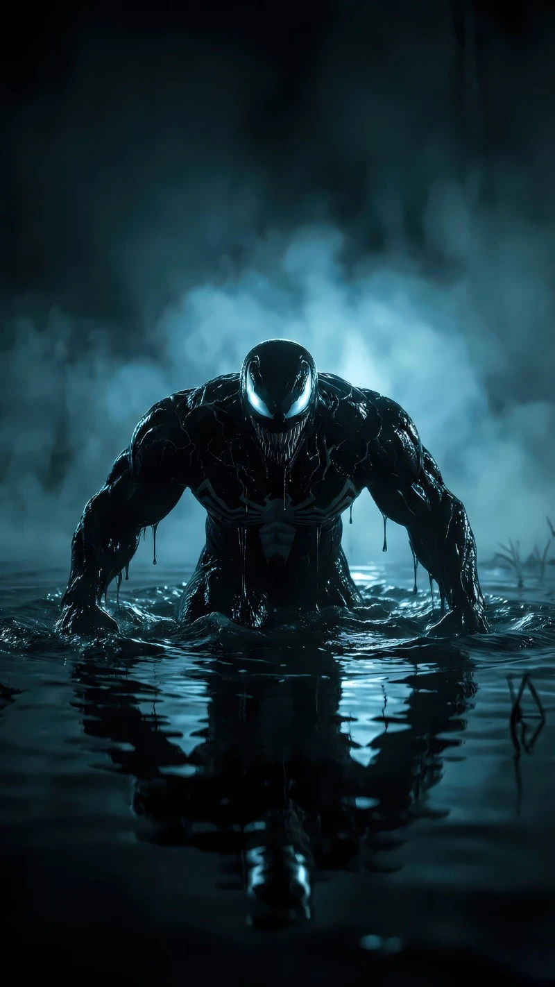Venom emerge from the water 4K Mobile Wallpaper