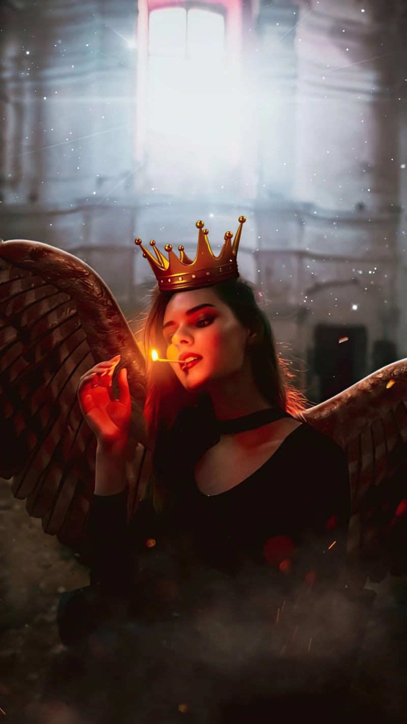 Angelic Queen with a Match 4K Mobile Wallpaper