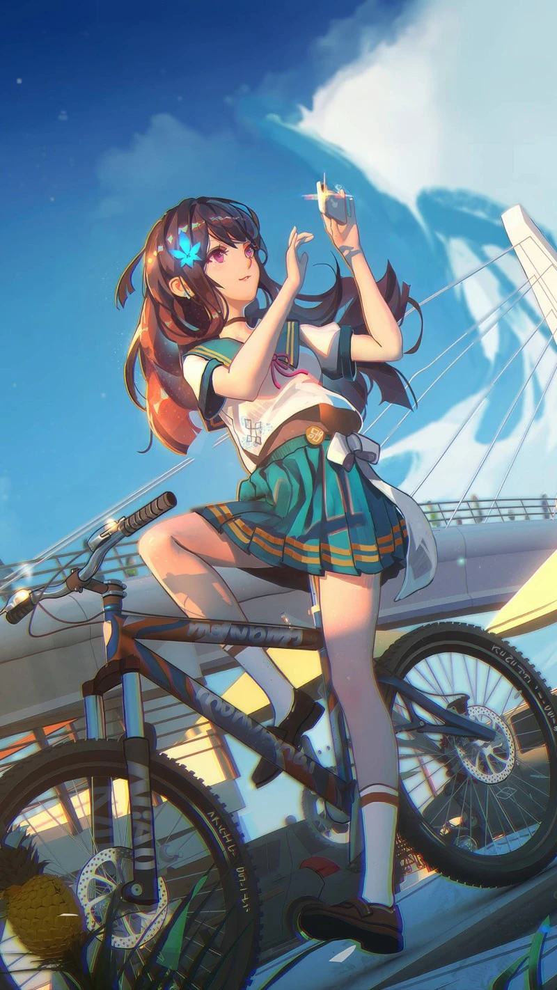 Anime Girl with Bicycle 4K Mobile Wallpaper