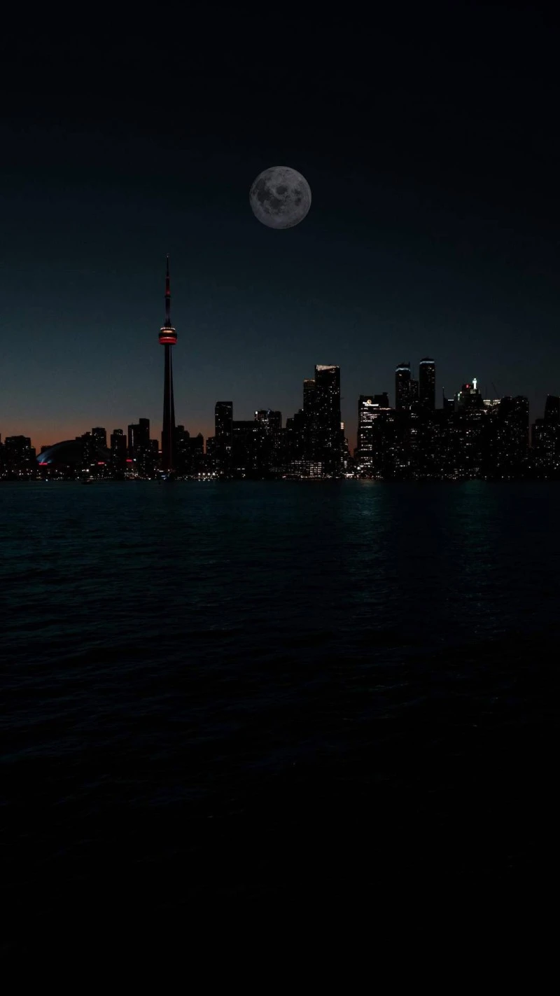 Toronto Nightscape with Full Moon 4K Mobile Wallpaper