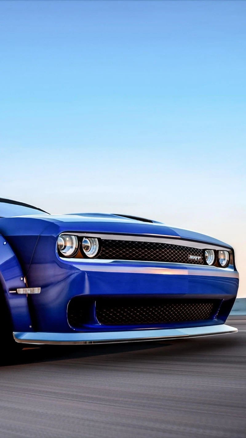 Blue Dodge Challenger SRT Hellcat Widebody 4K Mobile Wallpaper Free Download