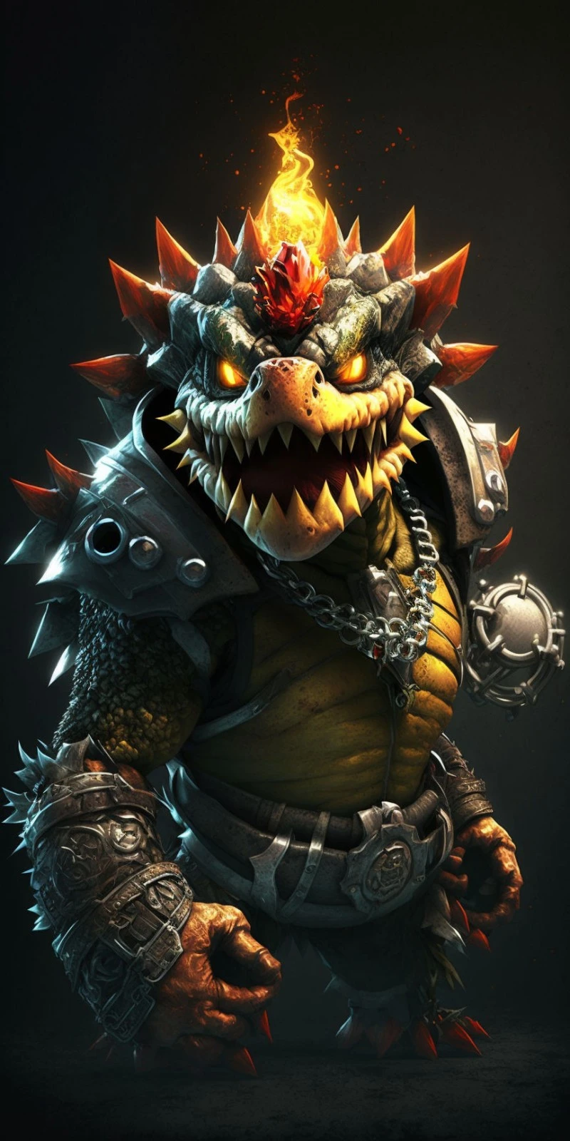 AI-Generated Bowser: Fiery King 4K Mobile Wallpaper