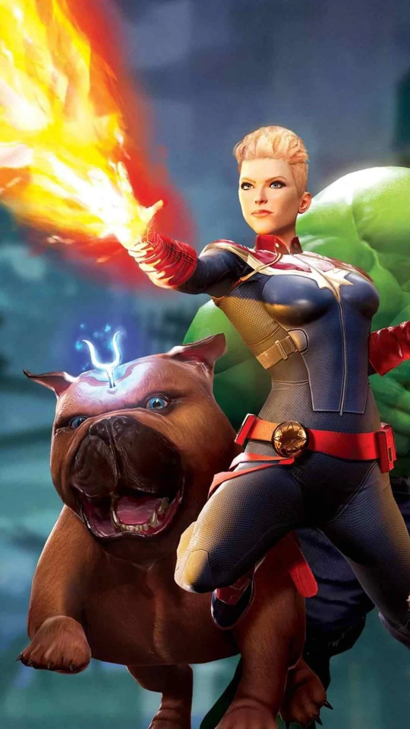 Captain Marvel and Goose 4K Mobile Wallpaper