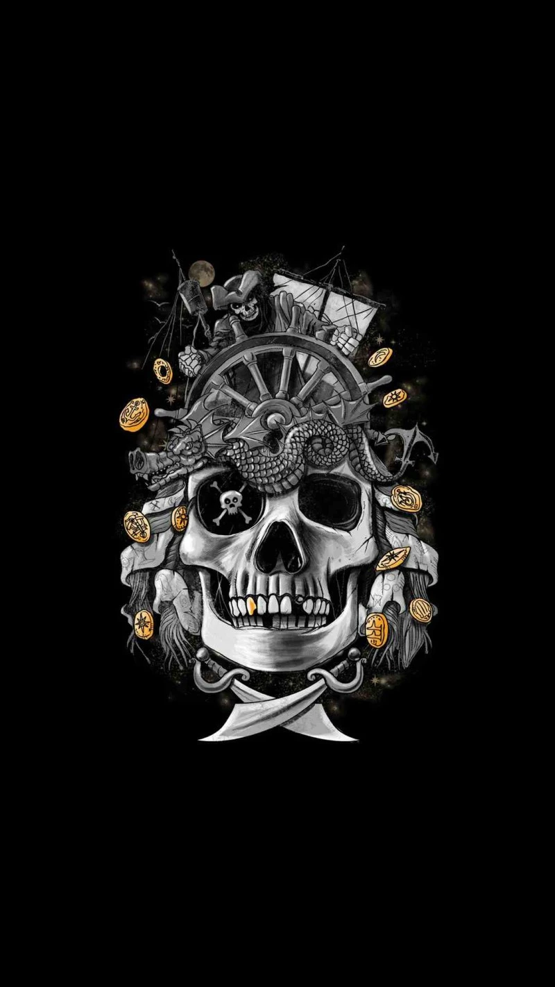 Pirate Skull with Treasure 4K Mobile Wallpaper