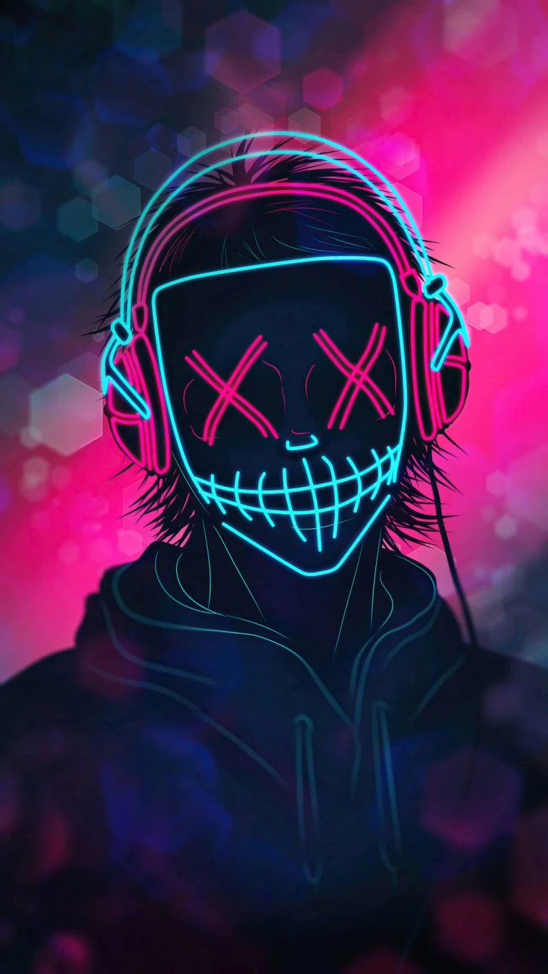 Neon Mask DJ 4K Mobile Wallpaper