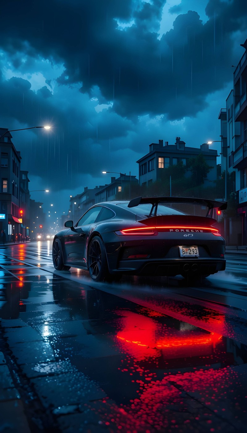 Rainy Night Black Porsche Wallpaper iPhone Background 4K Rain Wallpaper