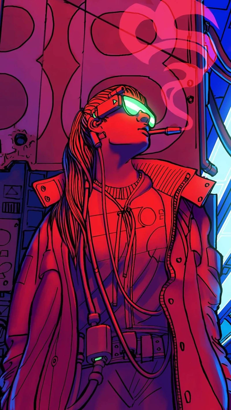 Cyberpunk Woman Smoking 4K Mobile Wallpaper