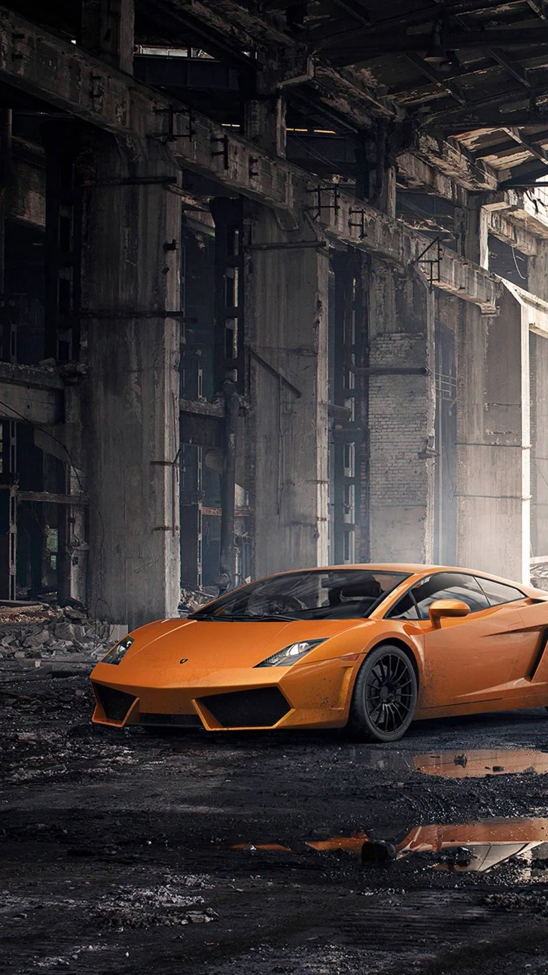 Orange Lamborghini Gallardo in Urban Decay 4K Mobile Wallpaper