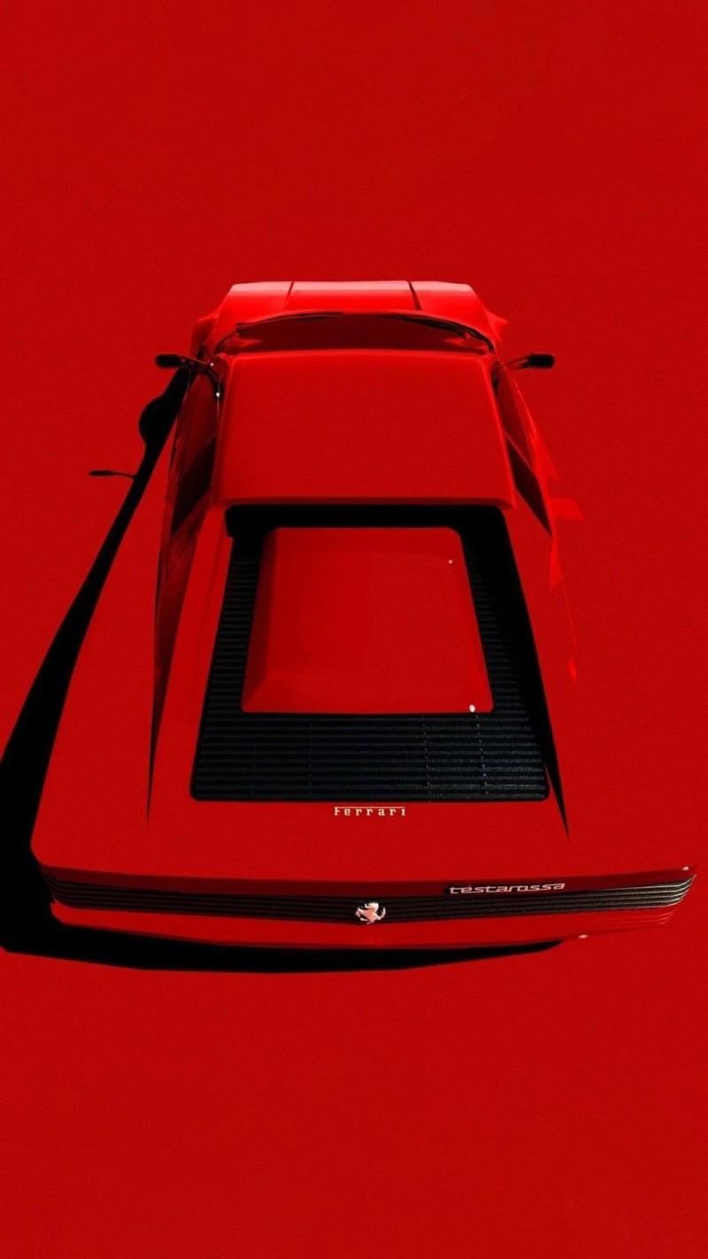 Red Ferrari Testarossa Overhead 4K Mobile Wallpaper