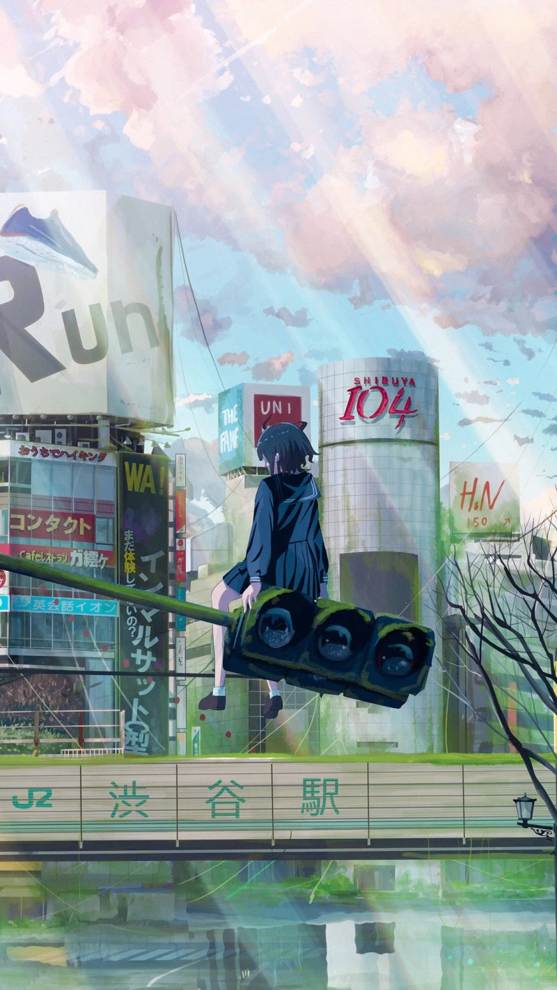 Anime Girl on Traffic Light 4K Mobile Wallpaper