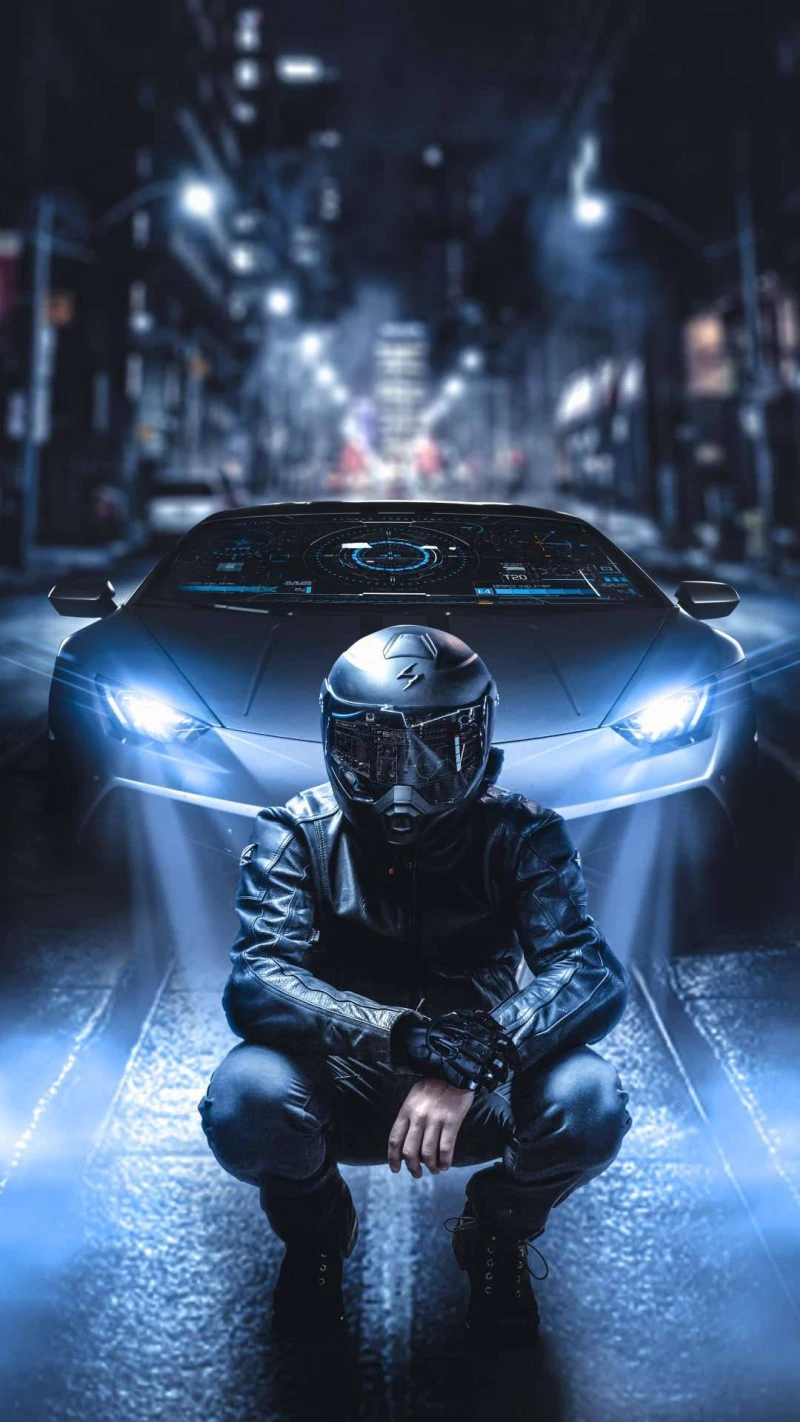Cyberpunk Lamborghini Driver 4K Mobile Wallpaper