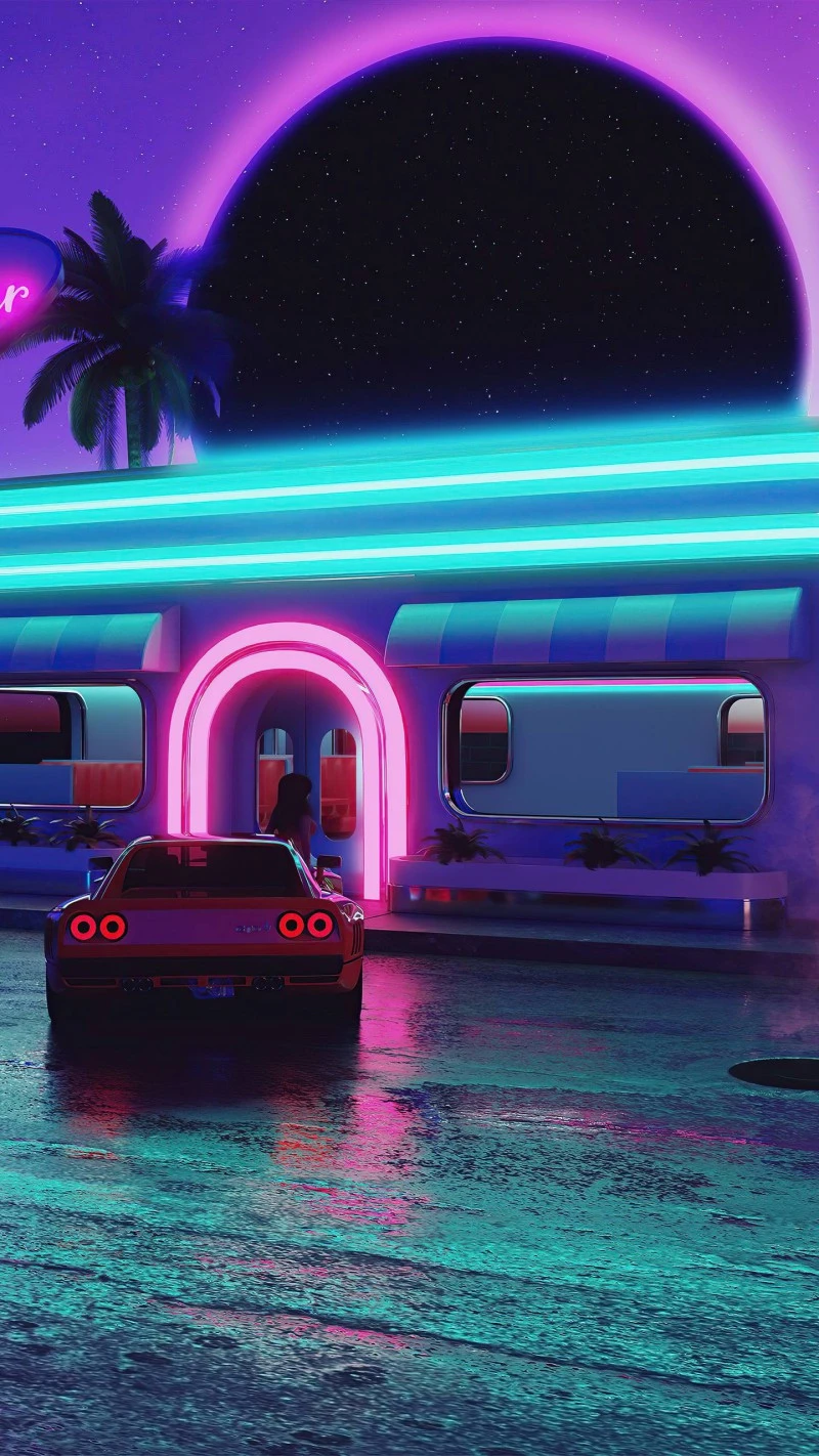 Neon Diner Night 4K Mobile Wallpaper