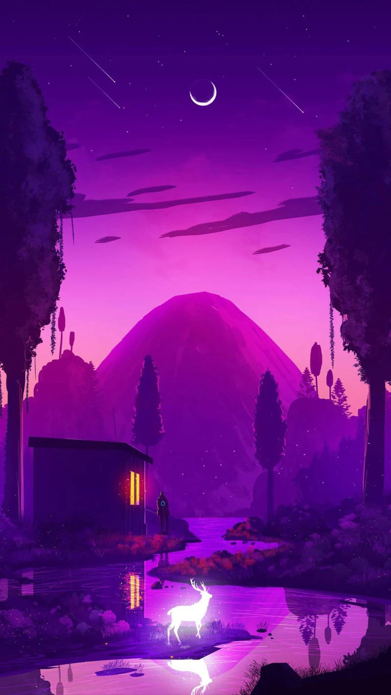 Night in the Purple Forest 4K Mobile Wallpaper