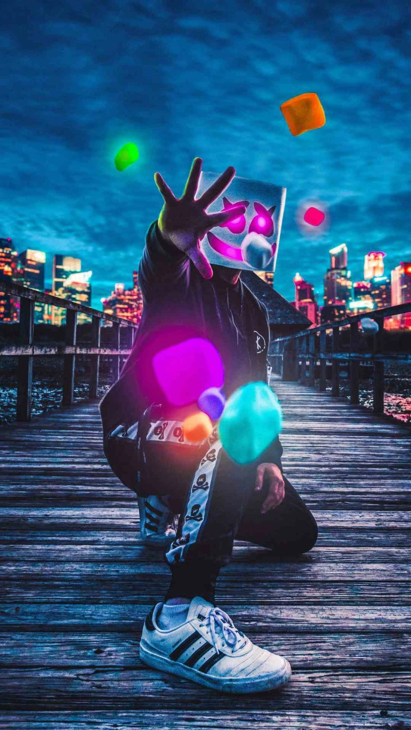Marshmello Neon City 4K Mobile Wallpaper